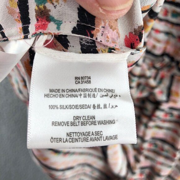 BCBGMAXAZRIA Dress Womens Small Ivory Multicolor Stripe Silk Shift Surplice Mini - Picture 6 of 11